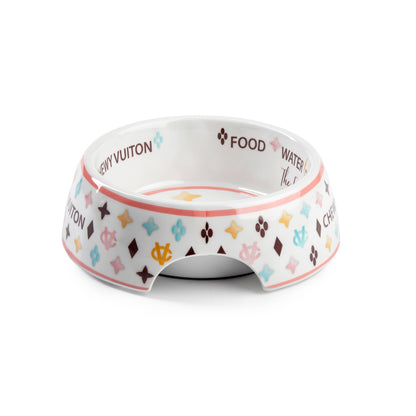 White Chewy Vuiton Dog Bowl - 3 Sizes!! Dog Food Bowl: Medium