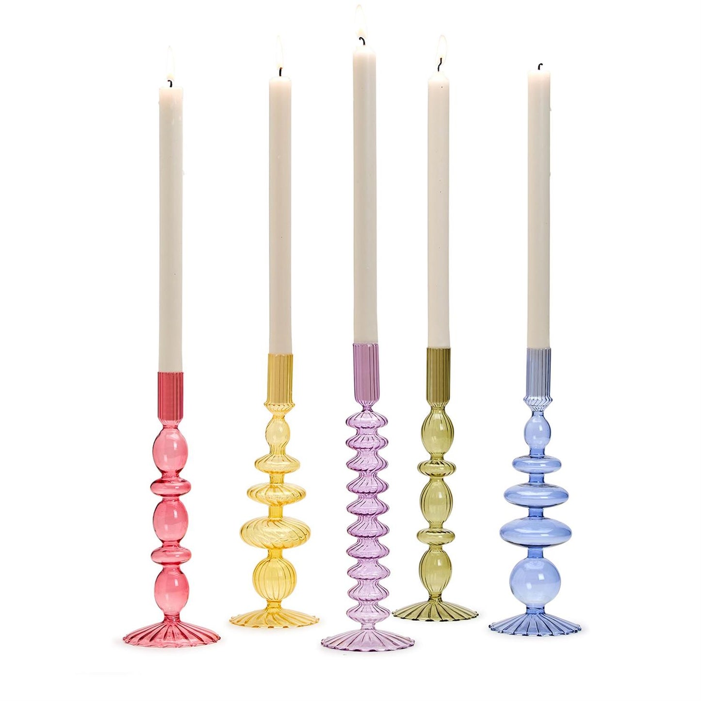 Hand-Blown Glass Tapered Candlestick Candleholders Hand-Blown Glass