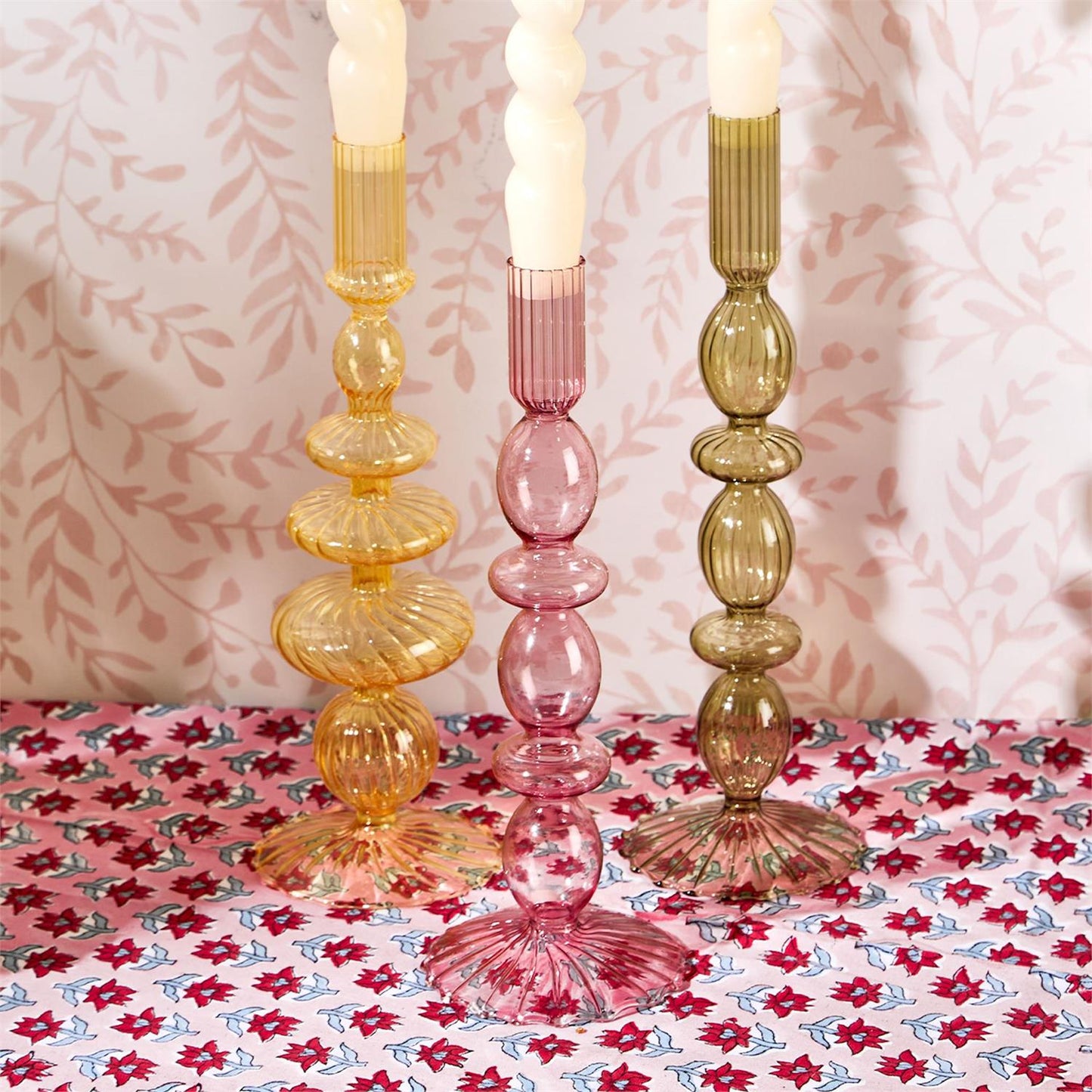 Hand-Blown Glass Tapered Candlestick Candleholders Hand-Blown Glass