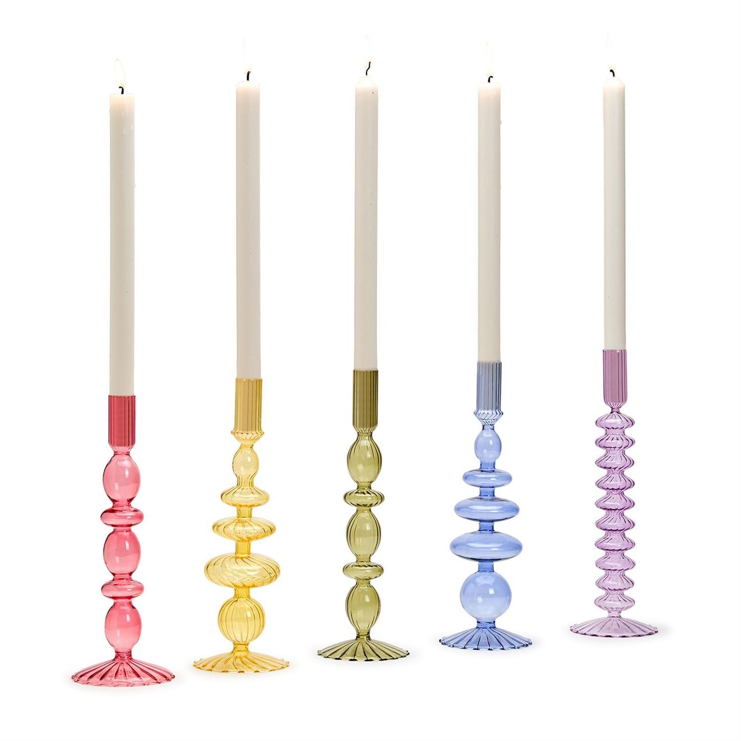 Hand-Blown Glass Tapered Candlestick Candleholders Hand-Blown Glass