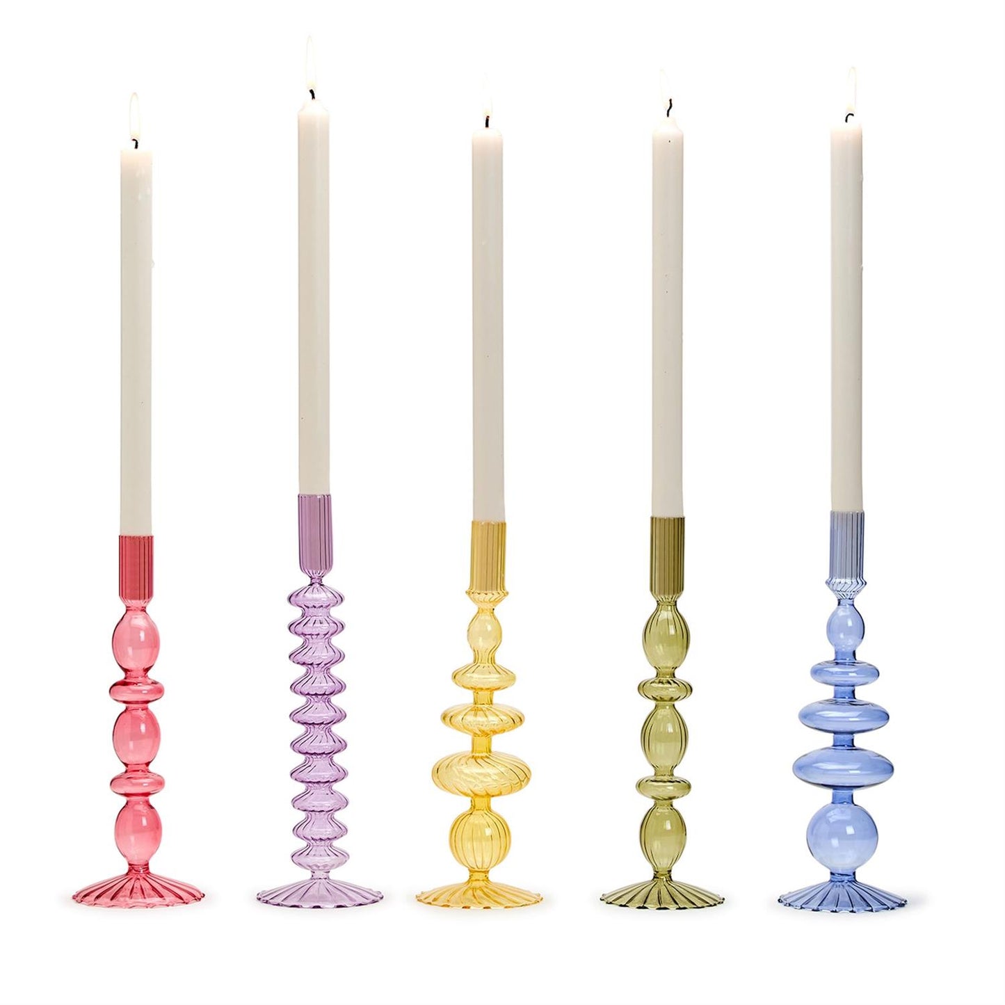 Hand-Blown Glass Tapered Candlestick Candleholders Hand-Blown Glass