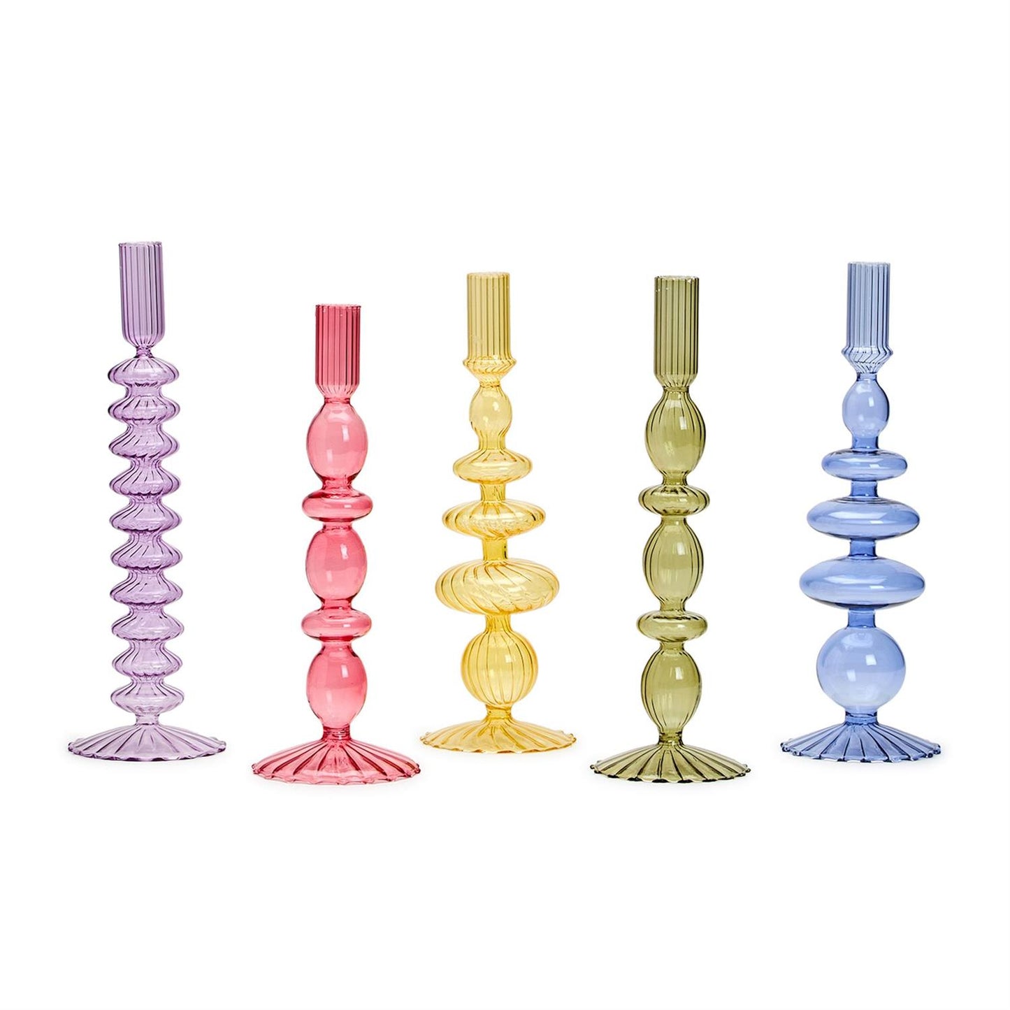 Hand-Blown Glass Tapered Candlestick Candleholders Hand-Blown Glass