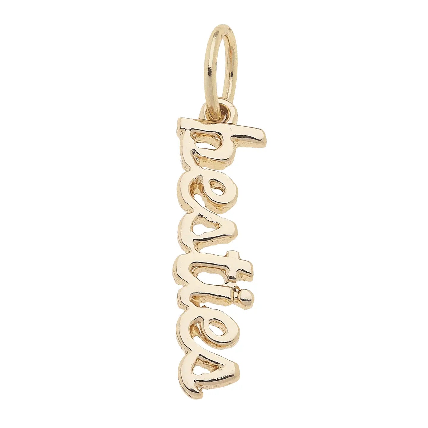 Besties Cursive Script Charm in Shiny Gold