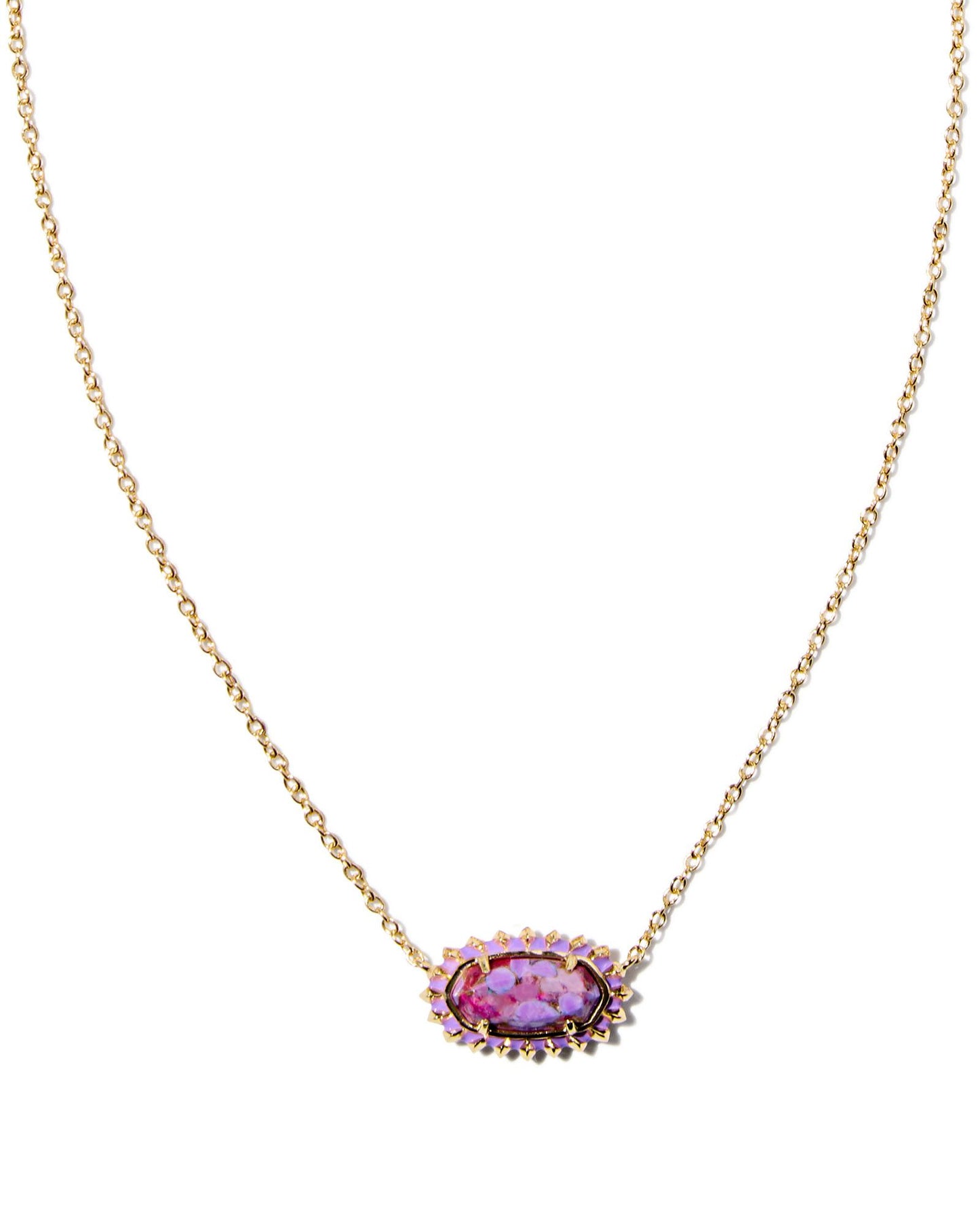 ELISA COLOR BURST FRAME SHORT PENDANT NECKLACE GOLD BRONZE VEINED VIOLET MAGNESITE