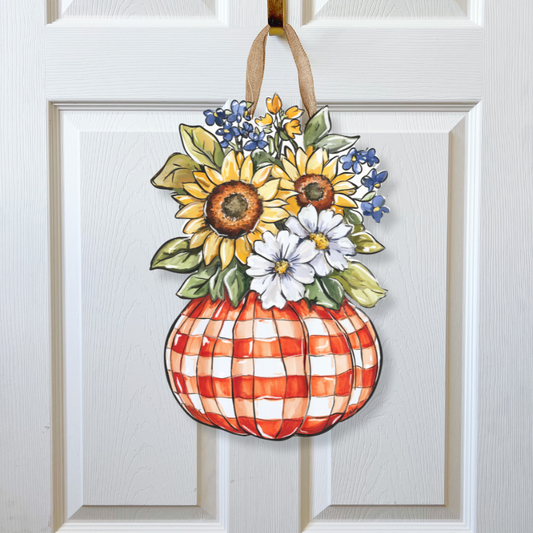 Fall Pumpkin Vase Door Hanger-Autumn Floral Cozy Bloom Decor
