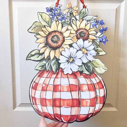 Fall Pumpkin Vase Door Hanger-Autumn Floral Cozy Bloom Decor