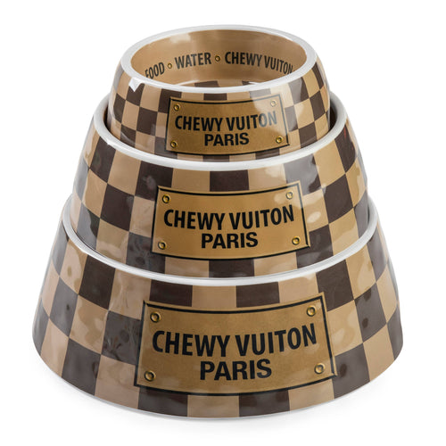 Checker Chewy Vuiton Bowl -  Dog Bowls: Medium