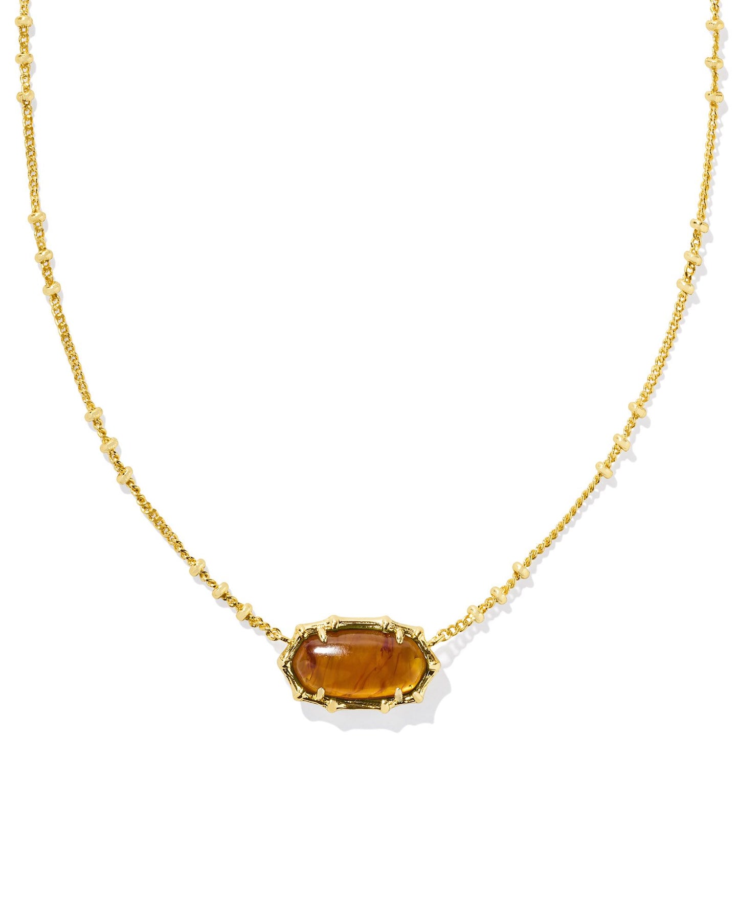 ELISA BAMBOO FRAME SHORT PENDANT NECKLACE GOLD MARBLED AMBER ILLUSION