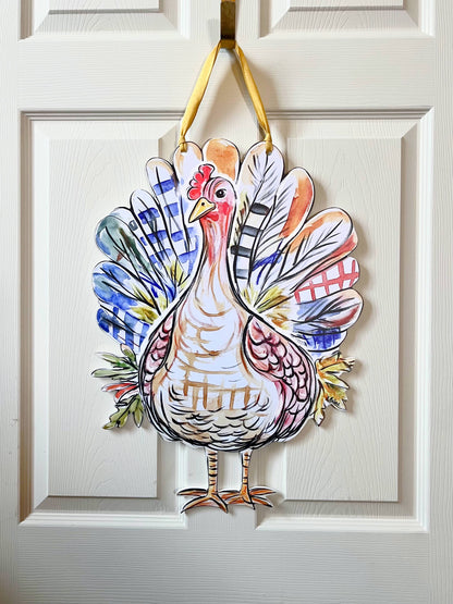 Patchwork Turkey Door Hanger-Thanksgiving Friendly Fun Decor