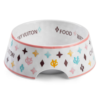 White Chewy Vuiton Dog Bowl - 3 Sizes!! Dog Food Bowl: Medium