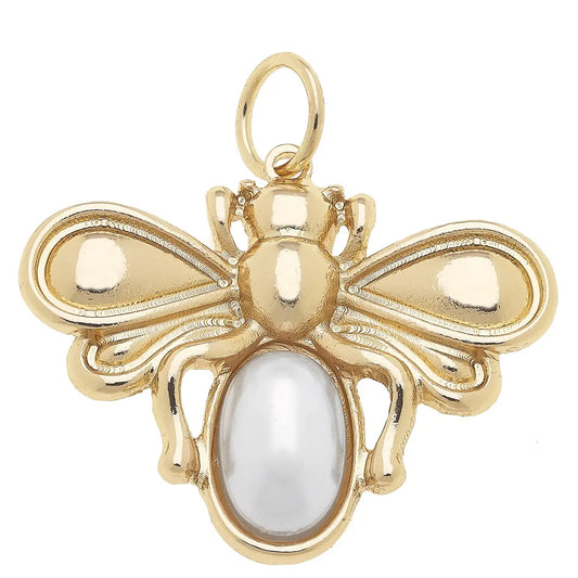 Pearl Bumble Bee Charm in Shiny Gold