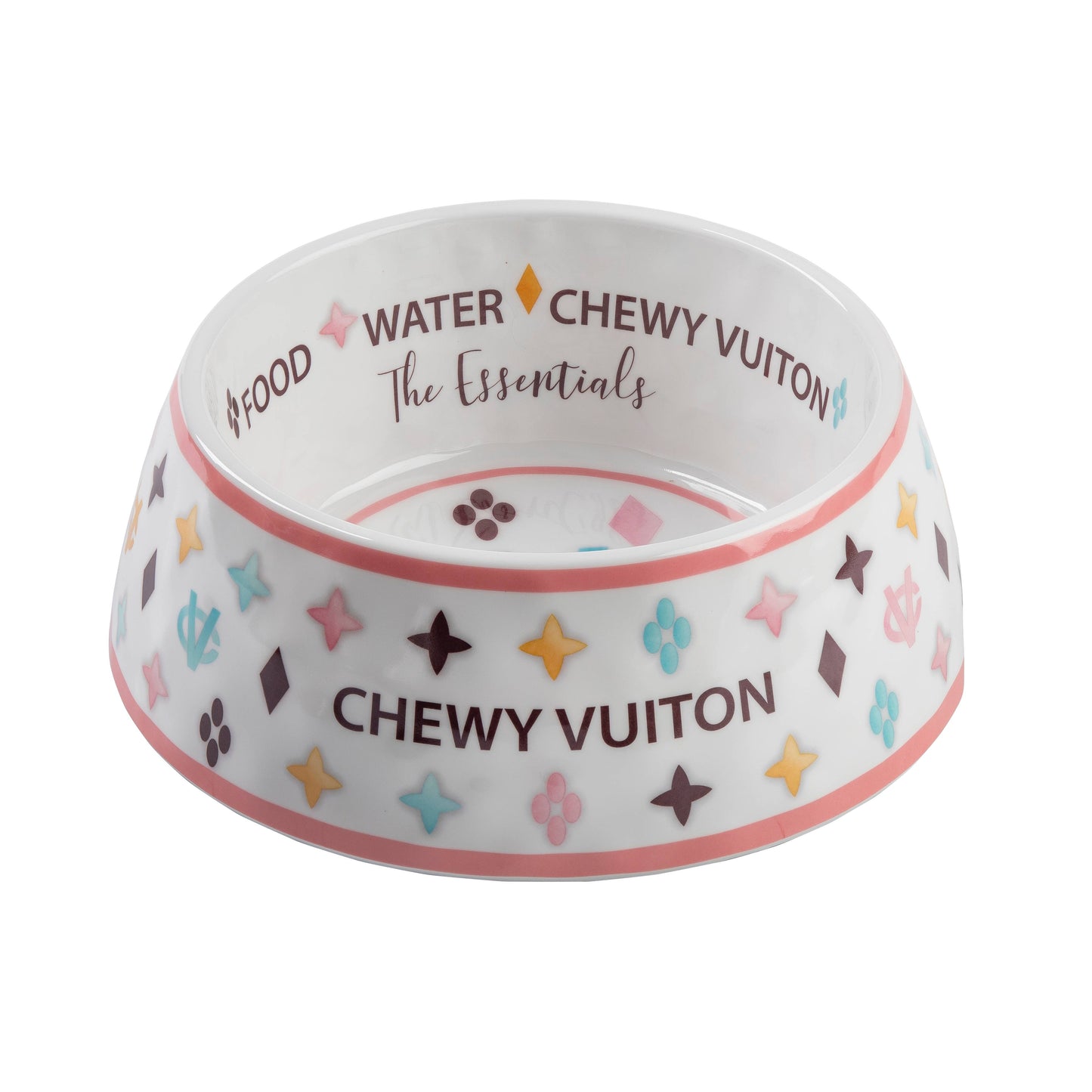 White Chewy Vuiton Dog Bowl - 3 Sizes!! Dog Food Bowl: Medium