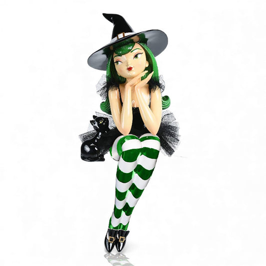 23in Green Haired Shelf Sitting Witch