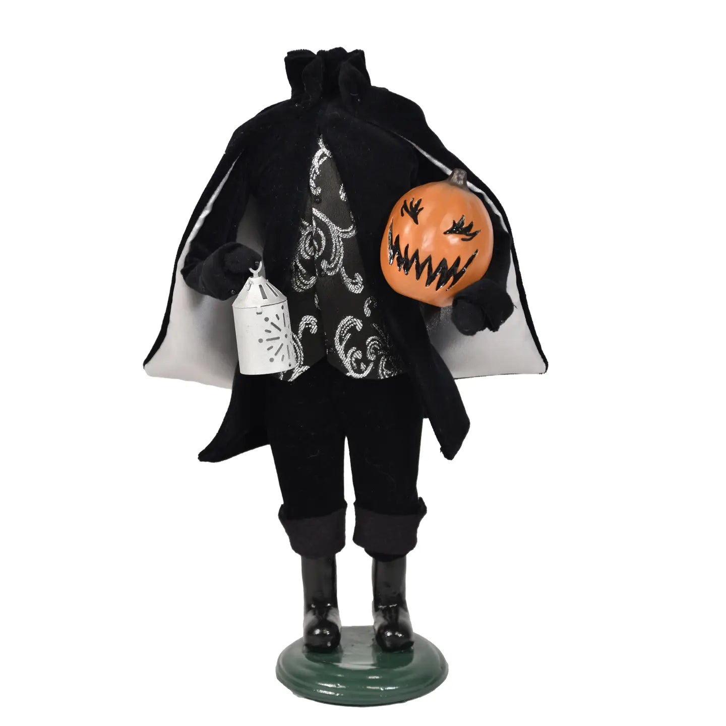 Headless Horseman Caroler, Hand-Painted Plaster Pumpkin
