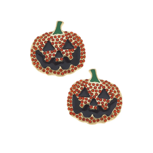 Halloween Pave Jack-O'-Lantern Stud Earrings