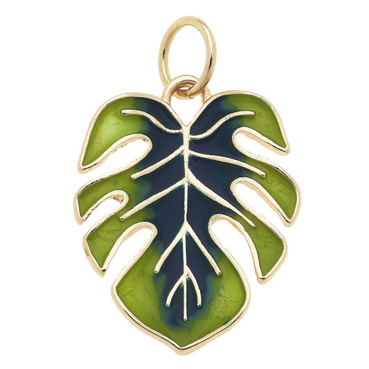 Monstera Enamel Leaf Charm in Green