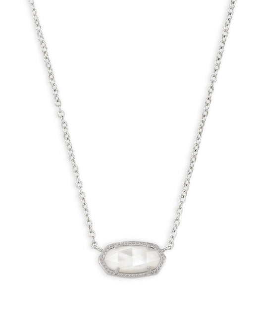 ELISA SHORT PENDANT NECKLACE RHODIUM IVORY MOTHER OF PEARL