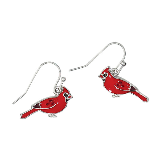 Earrings-red enamel cardinals