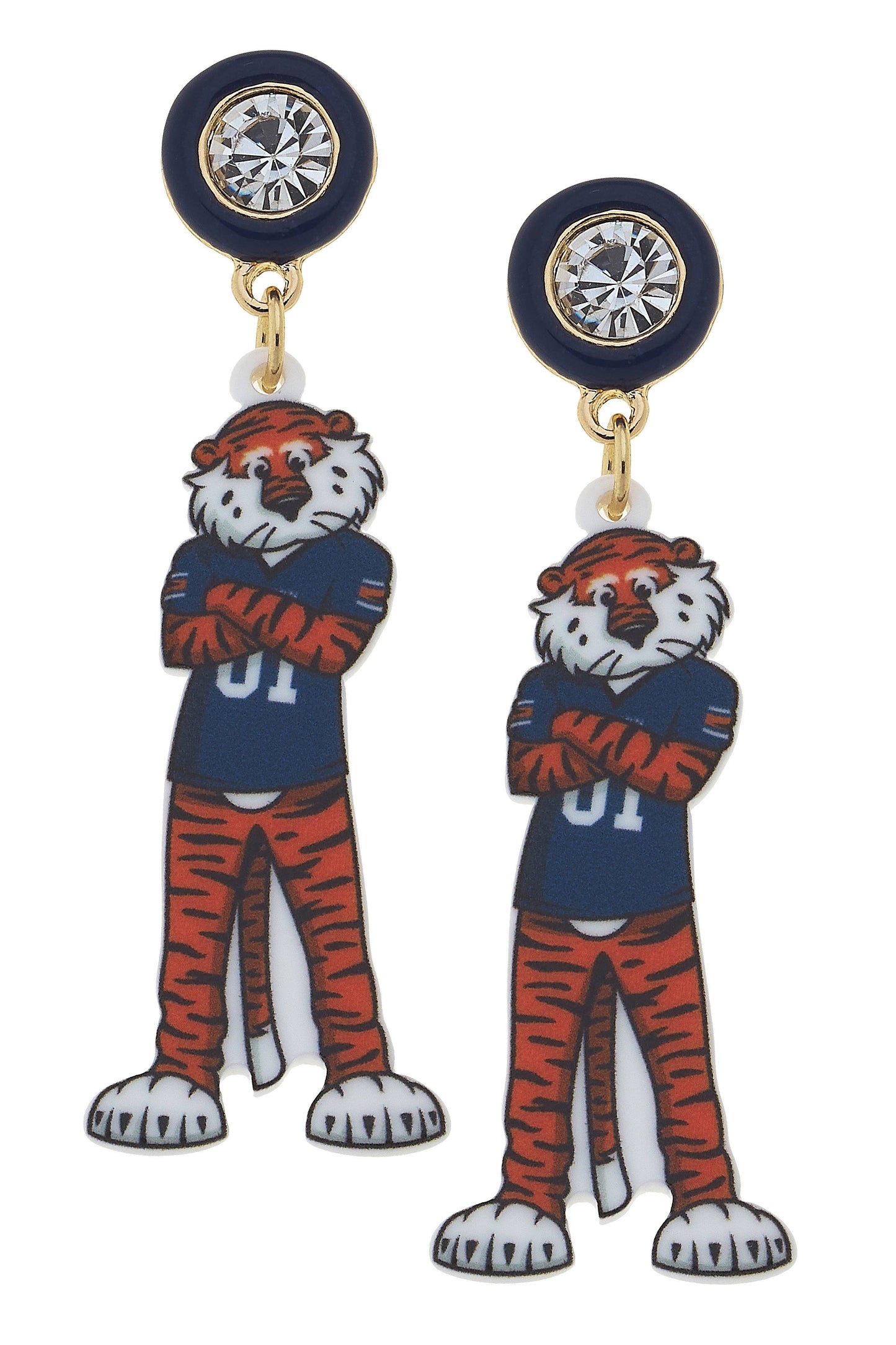 Auburn Aubie The Tiger Resin Mascot Earrings in Orange/Navy