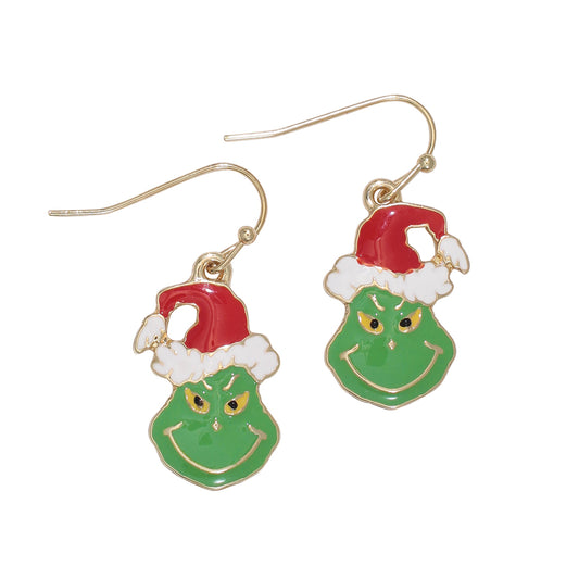 Earrings-Enamel Christmas Grinch
