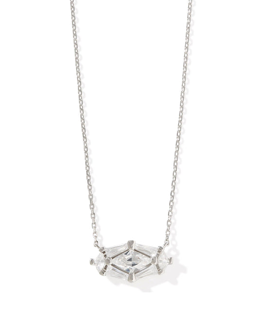 LINDY RAE ELISA SHORT PENDANT NECKLACE SILVER WHITE CRYSTAL