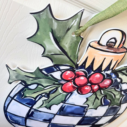 Black and White Checkered Ornament Door Hanger-Christmas