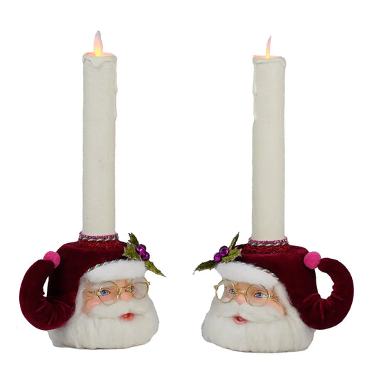 Merry Santa Head Candle Holders Set of 2 by Katherine's Collection