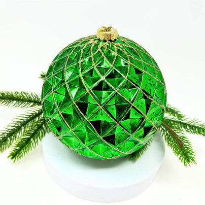 Mercury Finish Diamond Plastic Ball Orn. - Emerald/Gold 6"