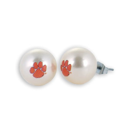 Clemson Tigers Logo Pearl Stud Earrings