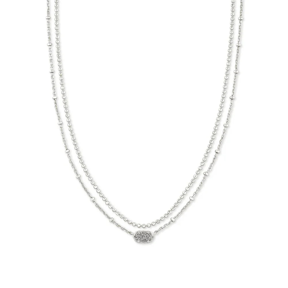 EMILIE MULTI STRAND NECKLACE RHODIUM PLATINUM DRUSY