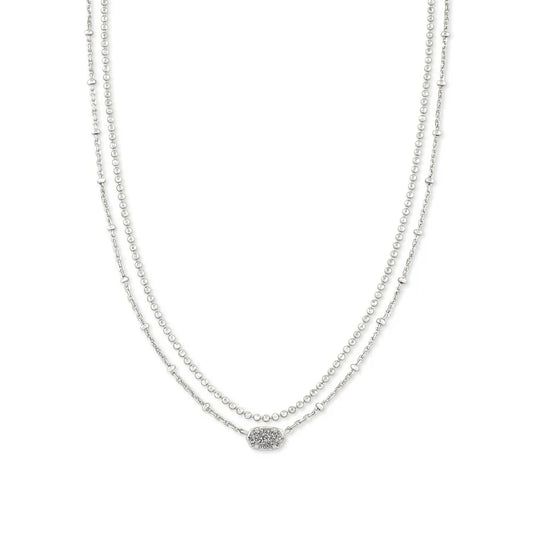 EMILIE MULTI STRAND NECKLACE RHODIUM PLATINUM DRUSY