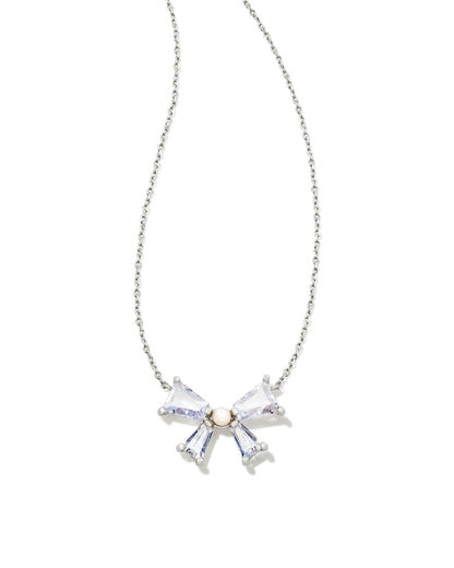 BLAIR BOW SHORT PENDANT NECKLACE SILVER WHITE CZ