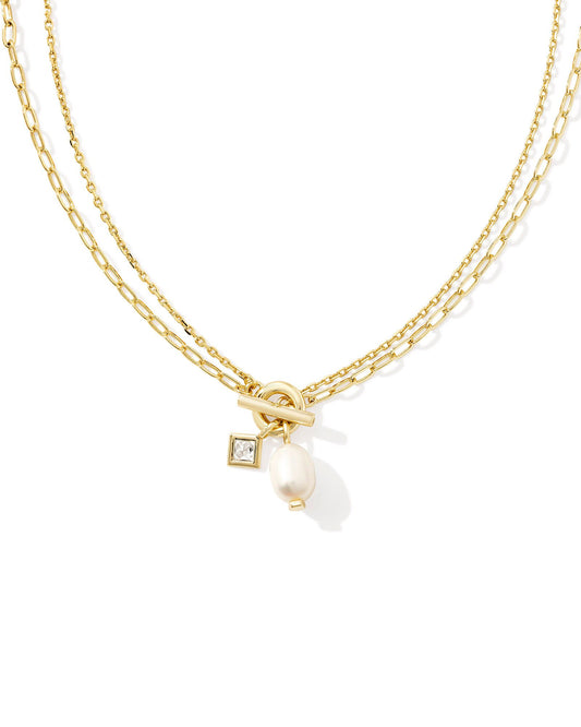 EVE CHAIN MULTI STRAND NECKLACE GOLD WHITE PEARL