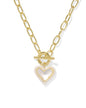 ARI HEART ENAMEL FRAME LINK AND CHAIN NECKLACE GOLD IVORY MOTHER OF PEARL