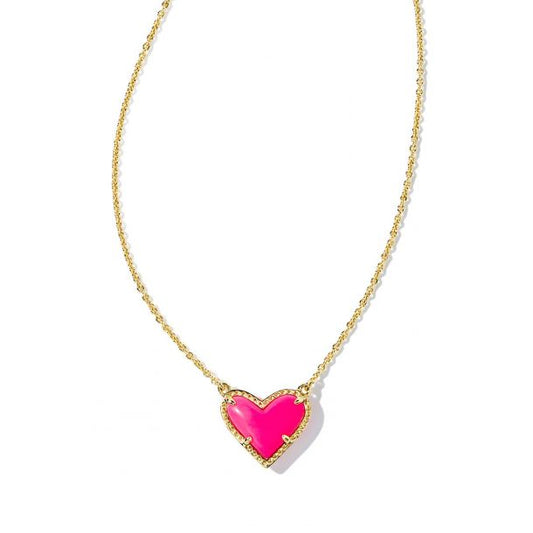 ARI HEART PENDANT NECKLACE GOLD NEON PINK MAGNESITE