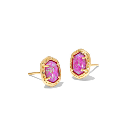 DAPHNE FRAMED STUD EARRINGS GOLD MAGENTA KYOCERA OPAL