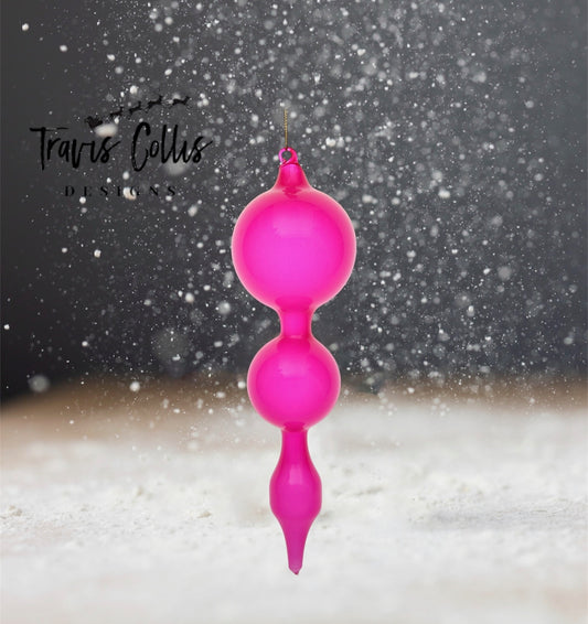 11" Fuchsia Bubblegum Glass Finial Ornament