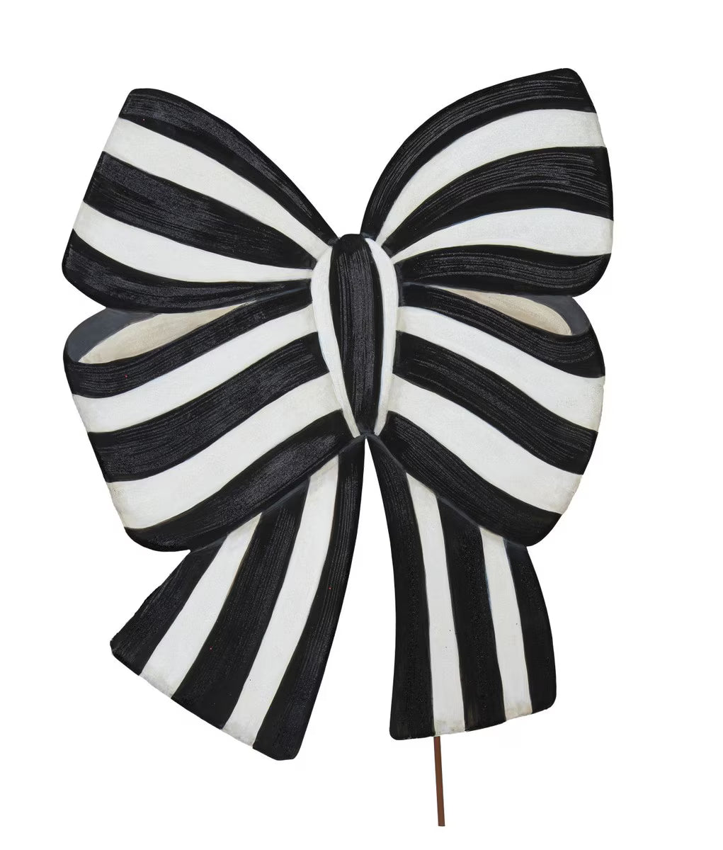 Round Top Collection Black and White Striped Bow