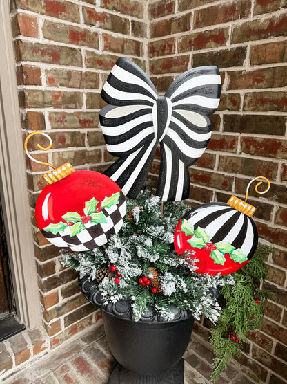 Round Top Collection Black and White Striped Bow
