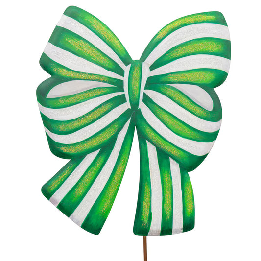 Round Top Collection Green and White Striped Bow