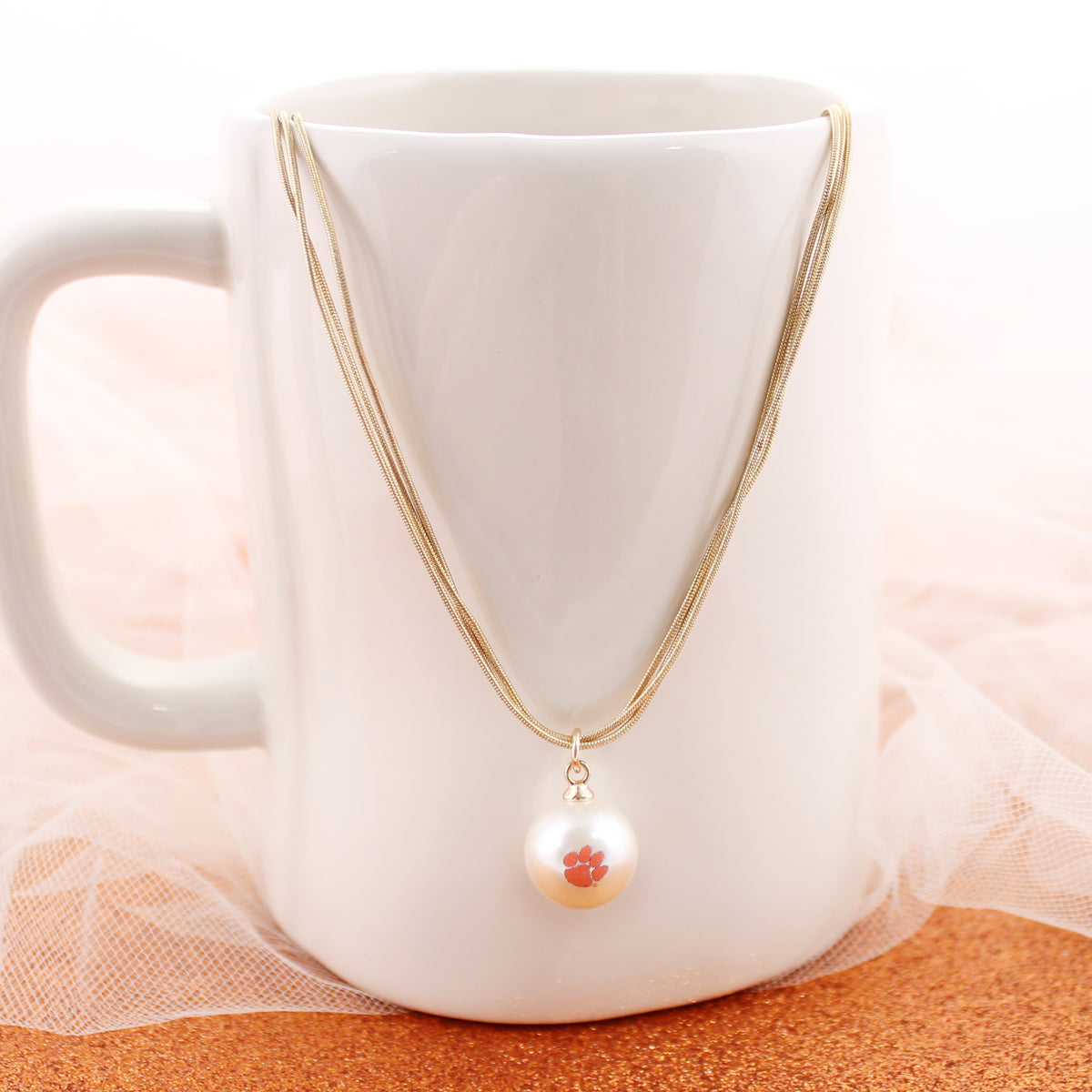 Clemson Tigers Gold & Pearl Logo 3-Strand Necklace