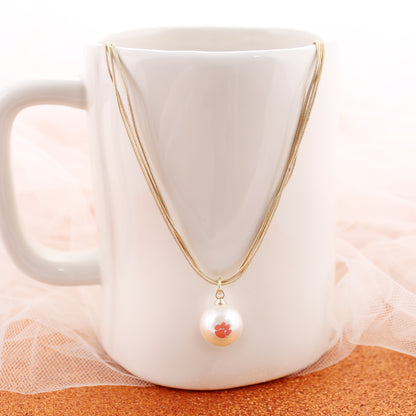 Clemson Tigers Gold & Pearl Logo 3-Strand Necklace