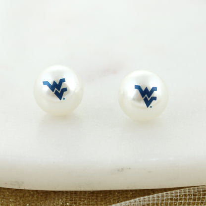 West Virginia Logo Pearl Stud Earrings