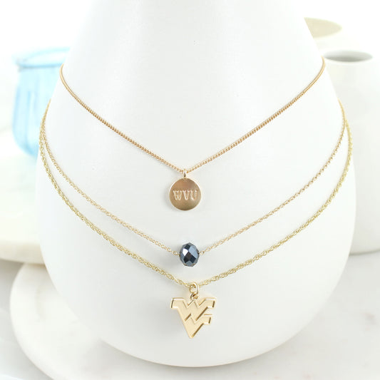 West Virginia Matte Gold Logo Trio Necklace Set