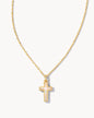 Cross Gold Pendant Necklace in White Kyocera Opal