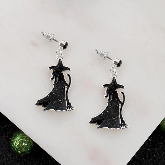 Glitter Witch Silhouette Earrings