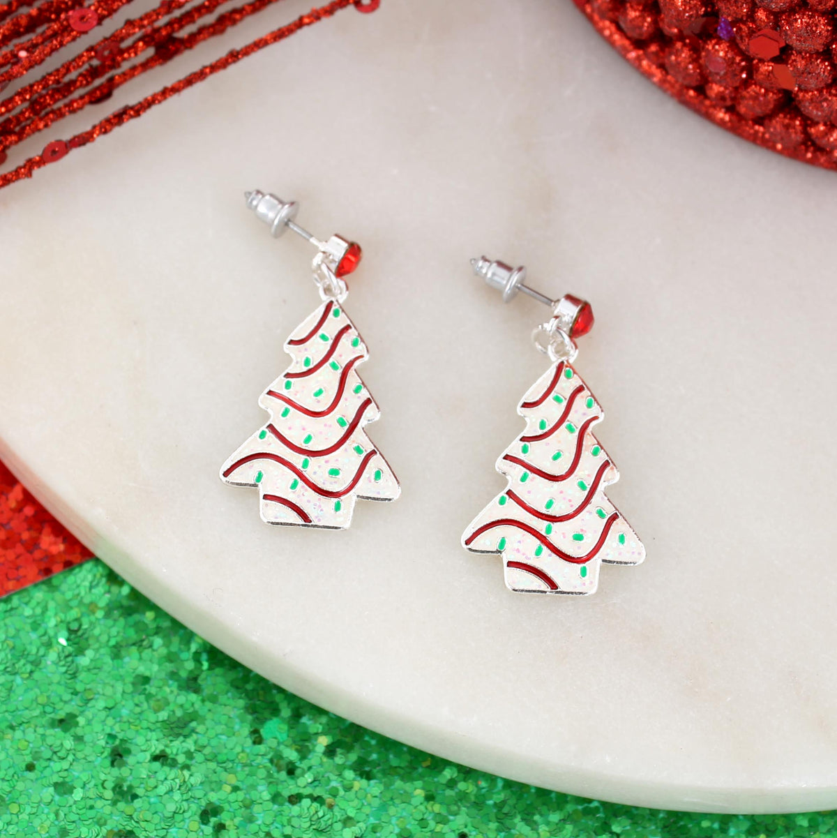 Sprinkle Christmas Tree Cake Earrings