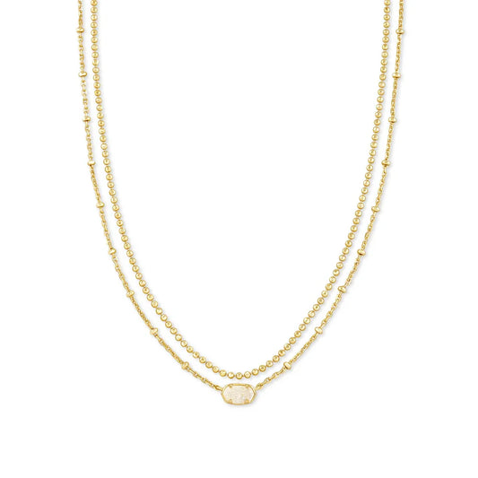 EMILIE MULTI STRAND NECKLACE GOLD IRIDESCENT DRUSY