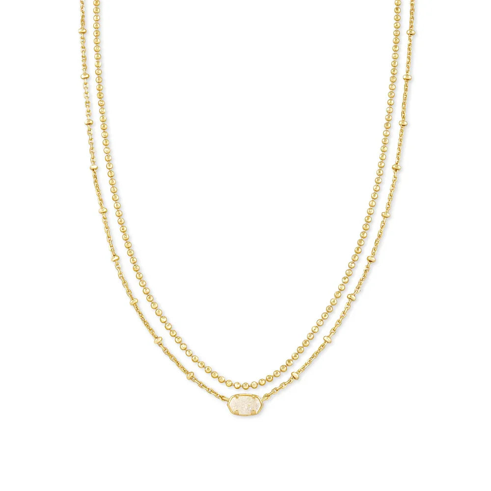 EMILIE MULTI STRAND NECKLACE GOLD IRIDESCENT DRUSY