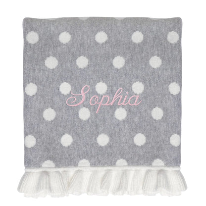 GRAY POLKA DOT RUFFLE COTTON BABY BLANKET